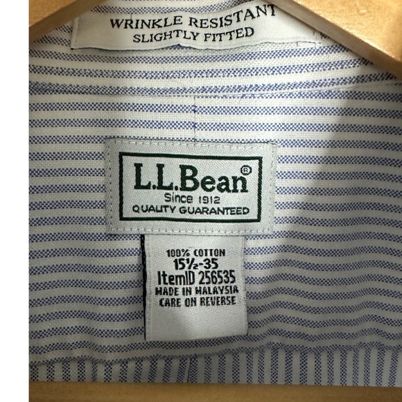 L.L.Bean Mens Striped Button Down Shirt Long Sleeve Wrinkle Resistant 15 1/2-35 - Picture 2 of 4